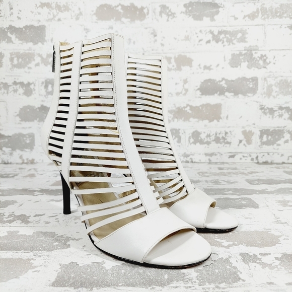 Michael Kors White Strappy Ankle Boots Open Toe High Heels M657 - Picture 4 of 13